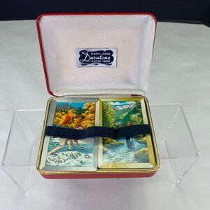Vintage Duratone 2 Deck Playing Cards Hard Case Fishing